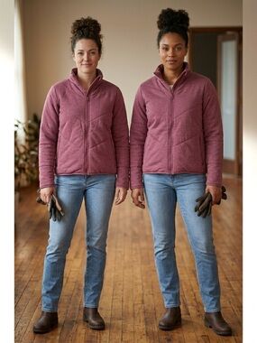 Three Dots Women's Quilted Step Hem Knit Soft Fleece Jacket, Heather Red Large